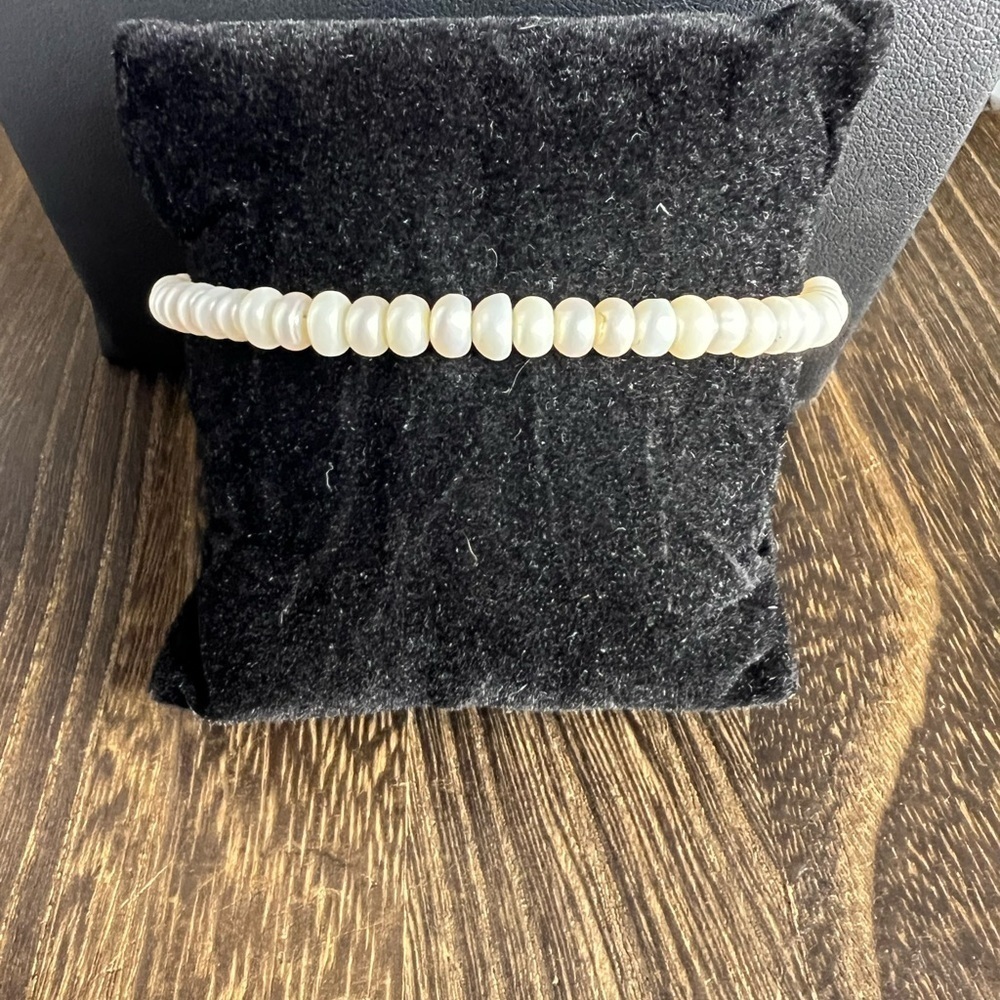 Vintage Cultured Button Pearl 10K Gold Clasp Bracelet 6 3/4” B3